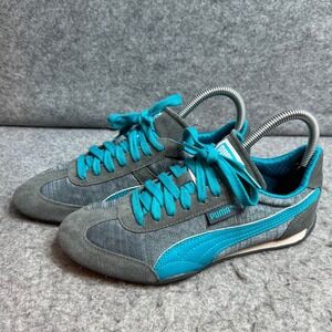 Puma Zandy Womens Grey Teal Suede Mesh Low Top Sneakers Lace Up Shoes Size 7